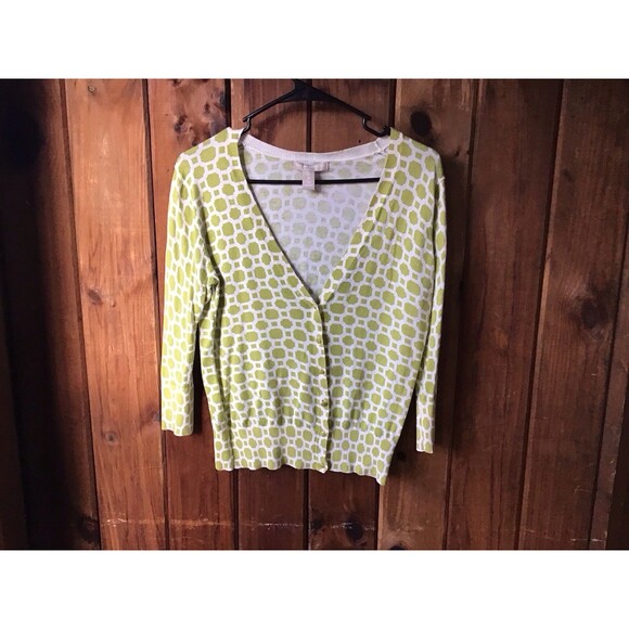 Banana Republic Sweaters - Banana Republic Green White Cardigan Size M V Neck Geometric Buttons